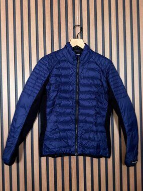 Aether Sweater Medium Mens Blue Black Puffer Down Jacket Full Zip Ribbed